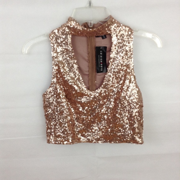 Fashion Nova Rose Gold Sequin Cropped Top - Picture 4 of 6